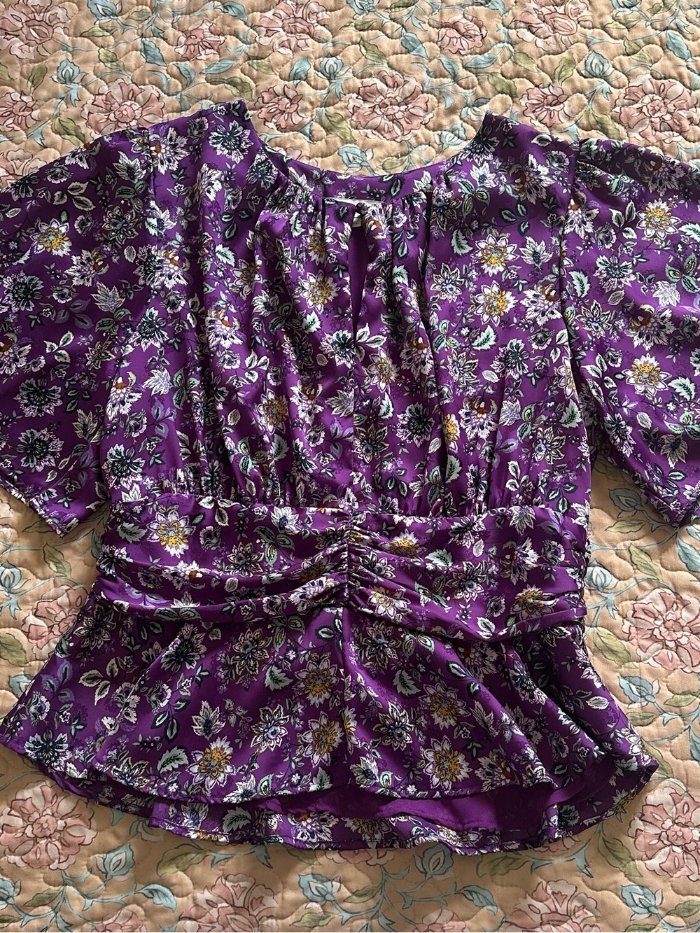 LOFT Purple Floral Print Peplum Women’s Top